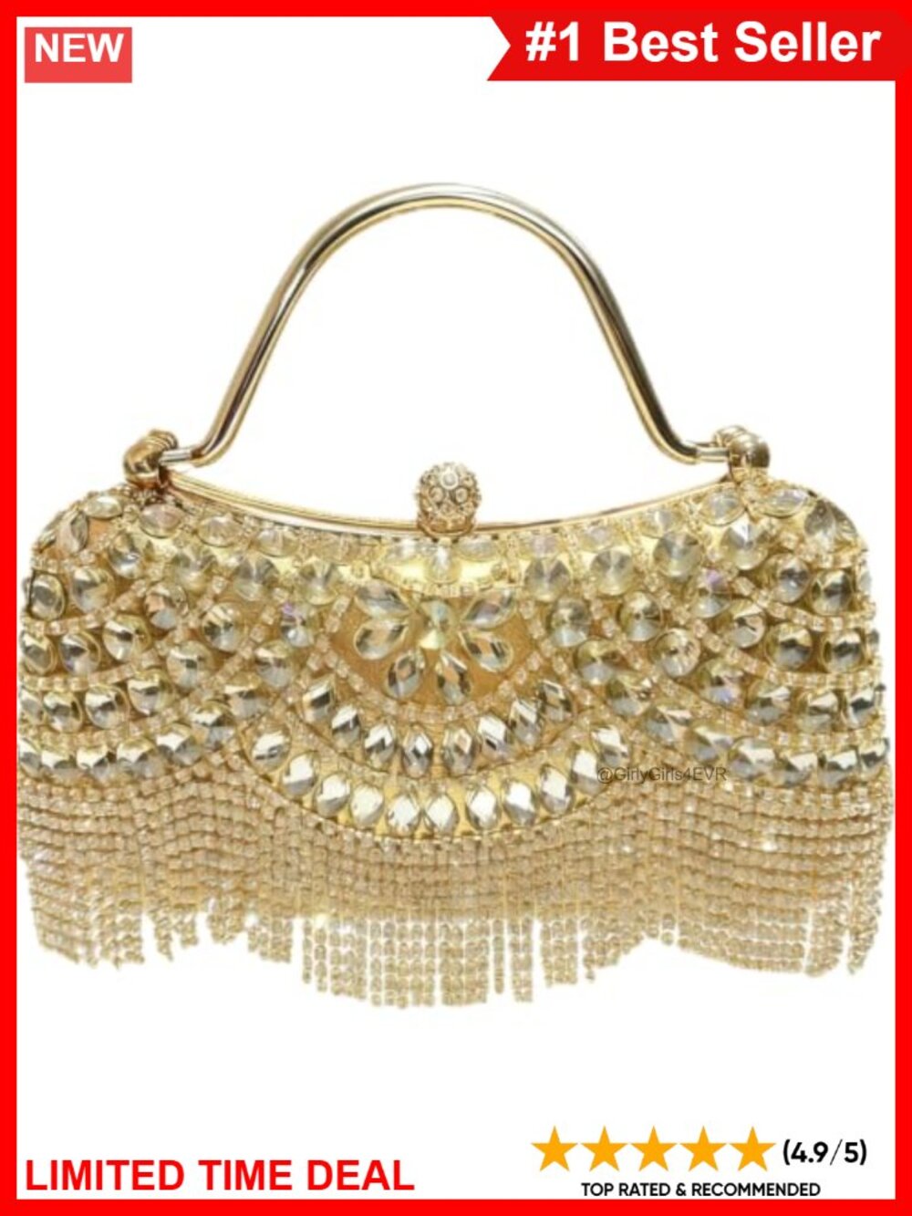 Rhinestone Fringe Clutch Sparkly Evening Bag Detachable Chain Strap